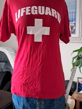 Red 'LIFEGUARD' Graphic Tee with White Cross